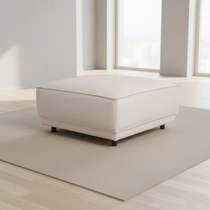 Puff Cuero-100-natural Blanco Romeo Tp2 Grano en Blanco - Sillones y sofás, Uruguay | Divino