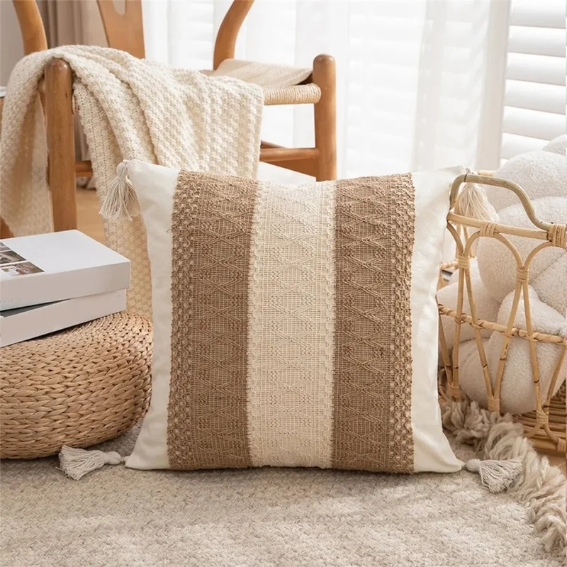 ALMOHADON CON TEJIDO 45x45CM NATURAL/BLANCO en Blanco - Textiles, Uruguay | Decohogar, vista 3