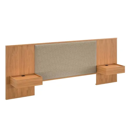 Respaldo Queen tapizado con mesa de luz Liam - Moderna - Marrón en Beige - Respaldos de cama, Uruguay | Rústico Hogar