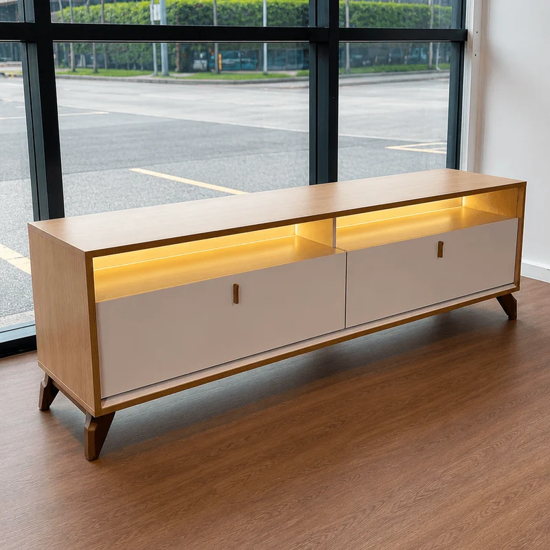 Rack para tv Dubai 180cm con Led - Patas en madera maciza en Madera natural - Muebles para TV, Uruguay | Balton, vista 3