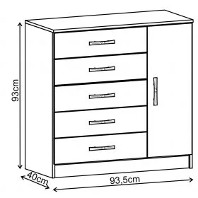 Comodas Cajoneras 5 Cajones 1 Puerta Dormitorio Negro 158 en Negro - Cómodas, Uruguay | Soy Hogar, vista 2