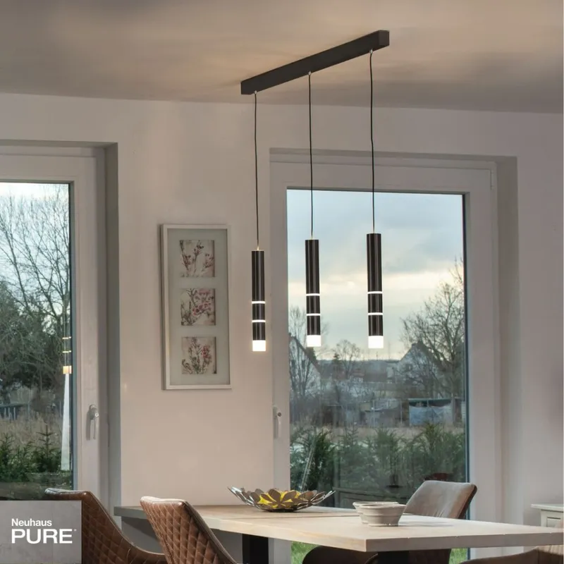 Colgante led rotativo tubular triple 7 posiciones de luz 3000K 30W en Negro - Lámparas colgantes, Uruguay | Iluminica