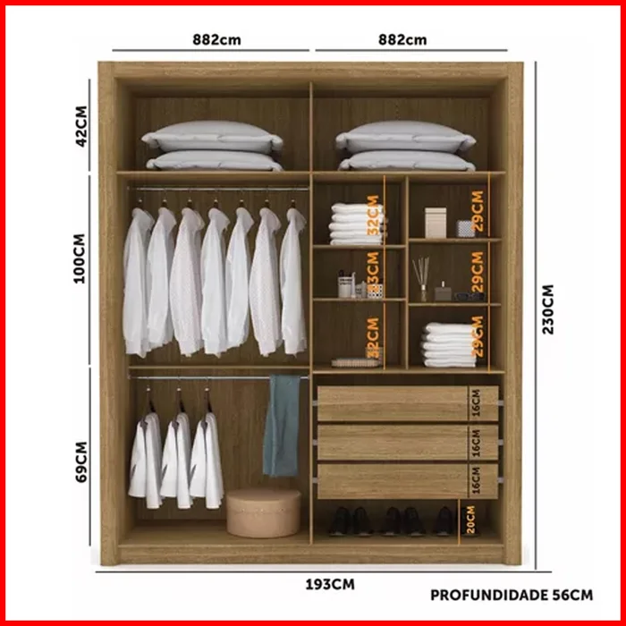 Placard 4 puertas con espejo – Dubai 10093 - Roperos y placares, Uruguay | Punto Unión, vista 2