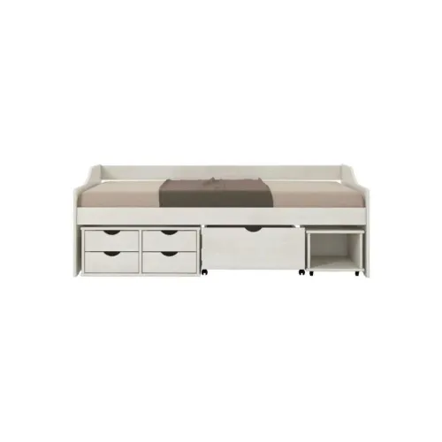 Cama Madera Maciza Con Cajones - 1 plaza - Linea floro - Blanco - Dormitorio, Uruguay | Ecowood