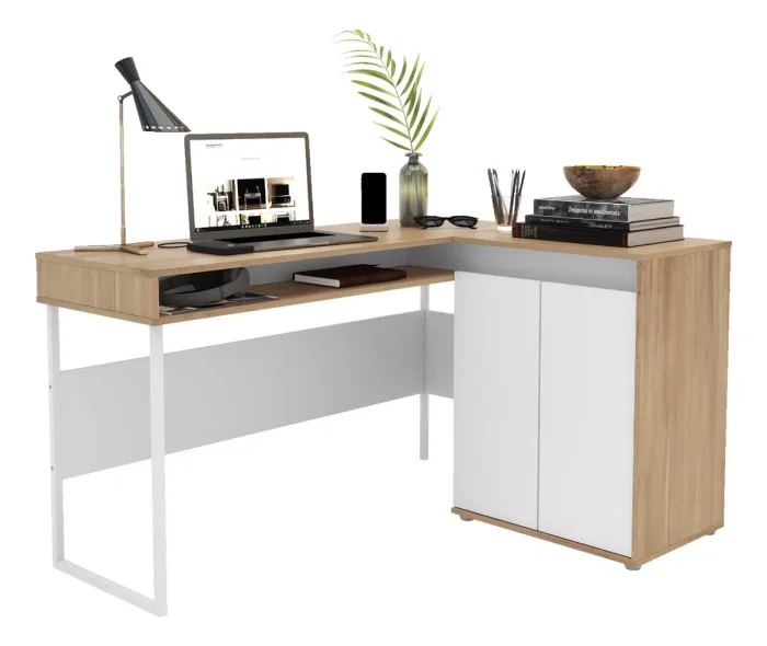 Escritorio Rinconero – Blanco en Madera natural - Escritorios y sillas de escritorio, Uruguay | RM Muebles y Deco, vista 2