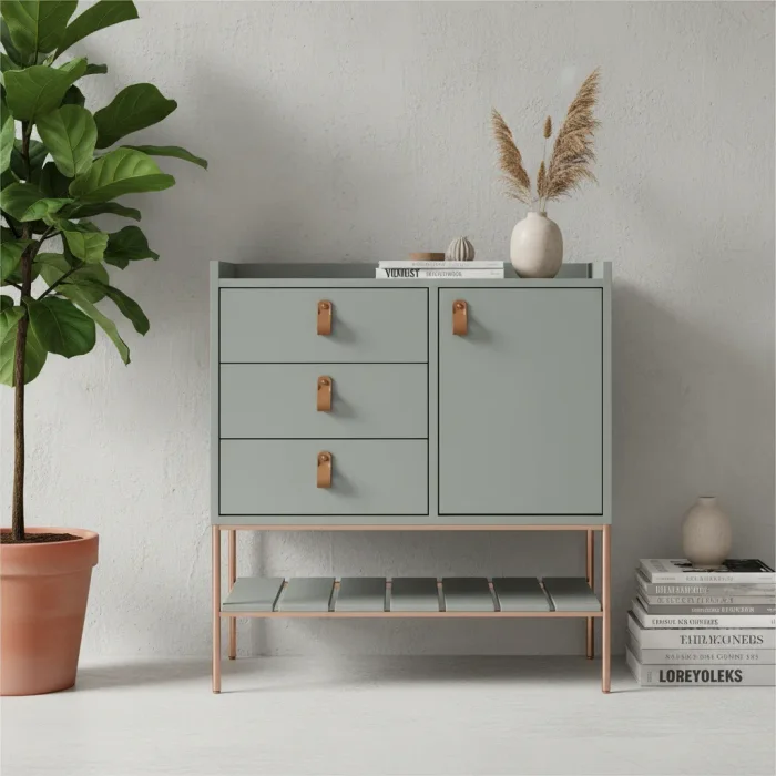 Comoda Multifuncional – Verde / Pie Dorado en Madera natural - Cómodas, Uruguay | Berna home, vista 2