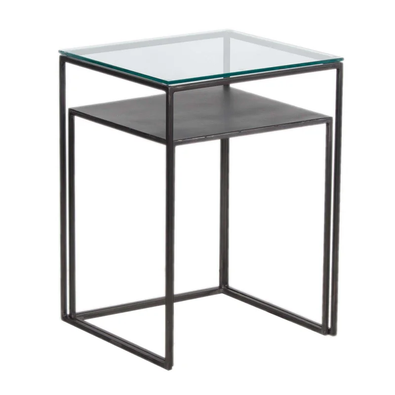 Masa Auxiliar De Living Metal-vidrio-y-madera Gris Silver Plata en Negro - Mesas de living, Uruguay | Divino, vista 3