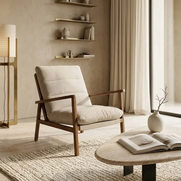 Butaca Serra - Tela Rústica - C51 (Castaño) en Beige, Uruguay | NYR