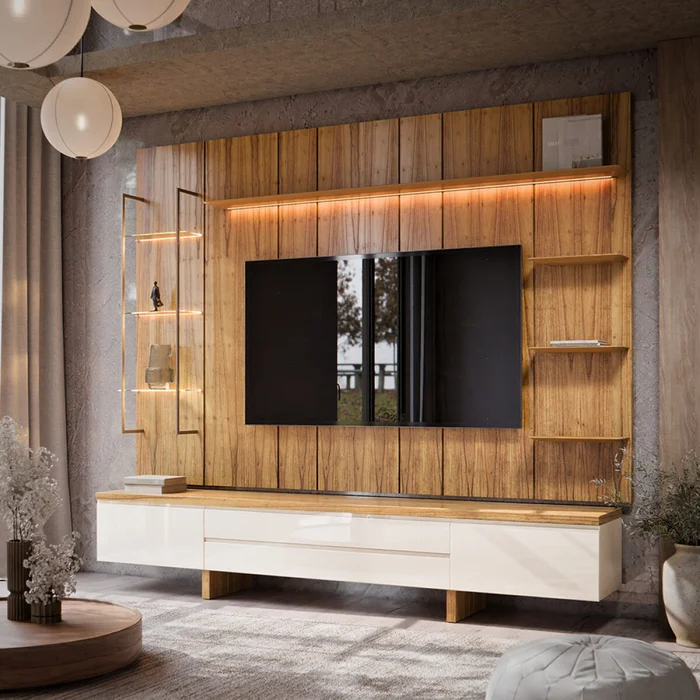 Rack de TV SUD 2.6 - Linea Manhattan - Off White / Cinamomo en Focus Mari Slim - Muebles para TV, Uruguay | Rústico Hogar