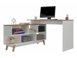 Escritorio en "L" con 2 puertas Nogal/Blanco - Escritorios y sillas de escritorio, Uruguay | Que Sal Muebleria, vista 3