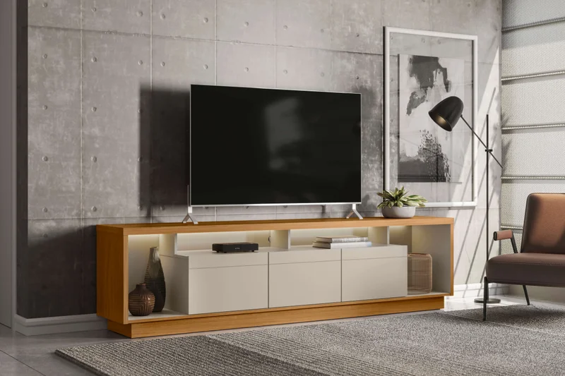 Rack tv Sala Cronos 220cm con tira Led MDF/MDP en Madera natural - Muebles para TV, Uruguay | Balton, vista 14