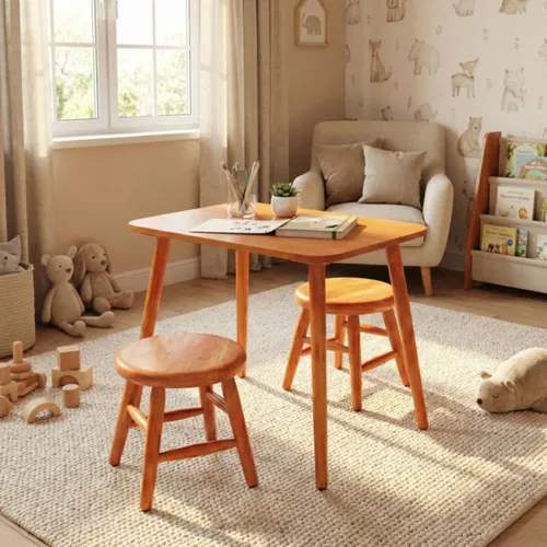 Mesa Infantil Madera + 2 bancos - Udine en Madera natural - Mesas de comedor, Uruguay | Rústico Hogar