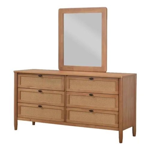 Cómoda con espejo Winnie - Nogal claro en Madera natural - Cómodas, Uruguay | Nario Hogar