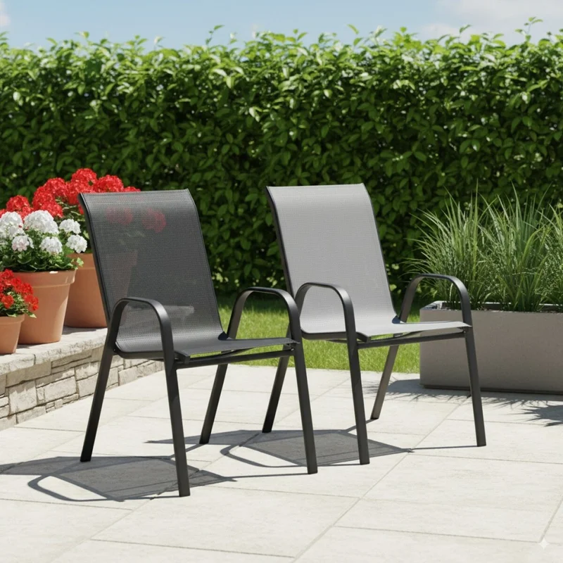 Silla de Jardín Textilina y Acero Apilable - Gris en Gris - Muebles para el exterior, Uruguay | Rústico Hogar, vista 3