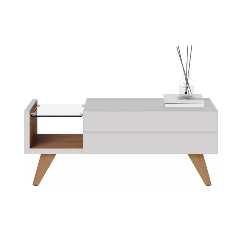 Mesa De Living 1 Cajon Rieles Metalicos Estante De Vidrio en Blanco - Mesas de living, Uruguay | Soy Hogar, vista 4