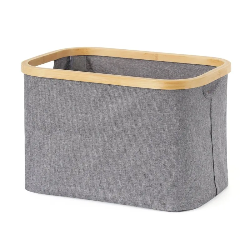 ORGANIZADOR BORDE MADERA 38X26X25CM EXT TELA GRIS en Gris - Canastos, Uruguay | Decohogar