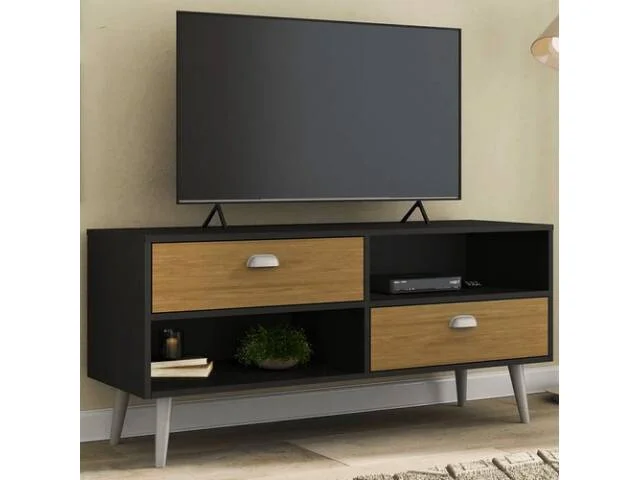 Rack 2 cajones TV 42" Nogal/Negro en Nogal Blanco - Muebles para TV, Uruguay | Quesal