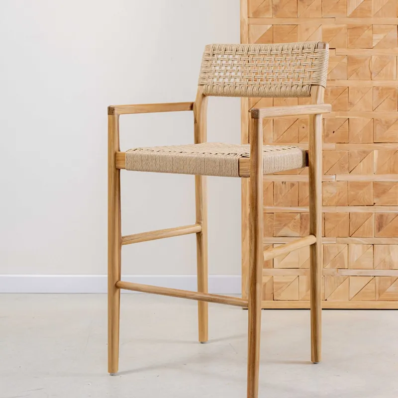 Banqueta en teca y fibra loom en Beige - Butacas, banquetas y puffs, Uruguay | Entrecasa