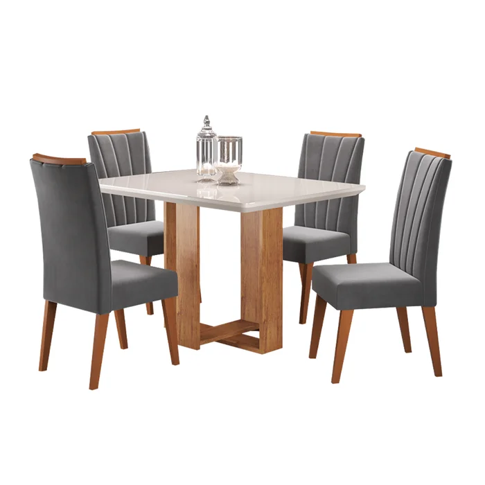 Juego Comedor Mesa 4 Sillas Carvalho/blanco Vicenza en MIEL OFF WHITE - Mesas de comedor, Uruguay | Soy Hogar