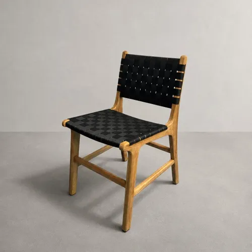 Silla en madera teca y cincha náutica negra en Multicolor - Sillas, Uruguay | Entrecasa