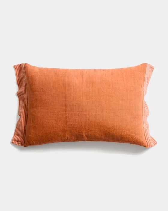 Almohadón Disea de lino - naranja con detalle de rayas naranjas, 40 x 60 cm en Naranja - Textiles, Uruguay | Kavehome