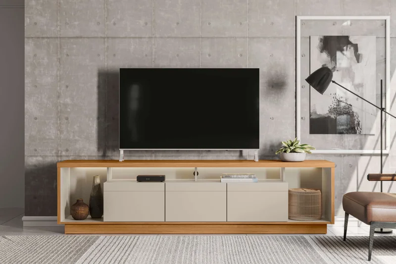 Rack tv Sala Cronos 220cm con tira Led MDF/MDP en Madera natural - Muebles para TV, Uruguay | Balton, vista 13