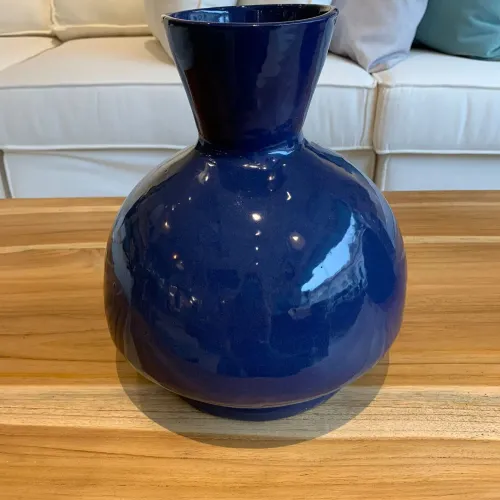 Jarron bajo esmaltado en Azul - Jarrones, Uruguay | FMB