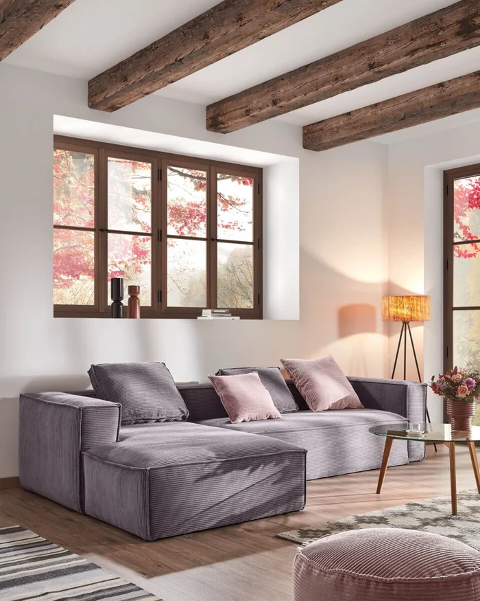 Sofá Blok 3 plazas chaise longue izquierdo pana gris 330 cm en Gris - Sillones y sofás, Uruguay | Kavehome, vista 2