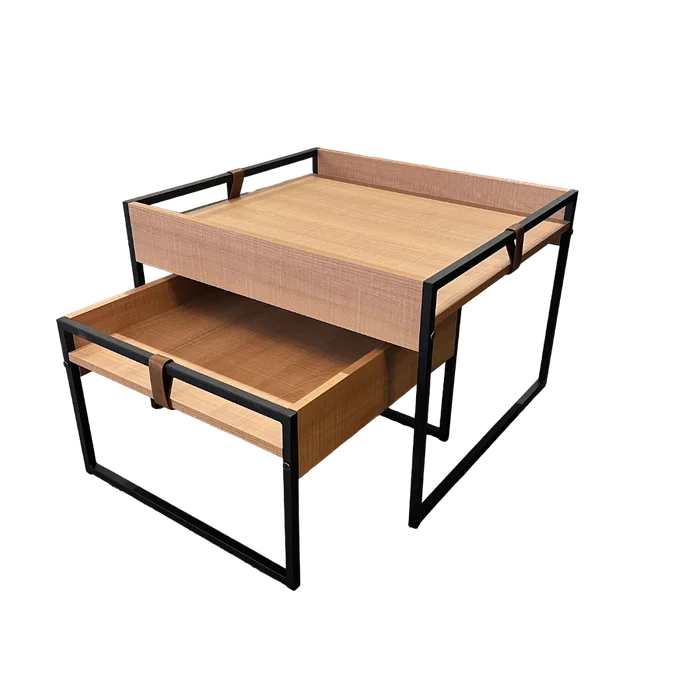 Conjunto Mesa de Centro Columbia (Marrón Claro/Hierro negro) en Madera natural - Mesas de living, Uruguay | Berna Home, vista 6