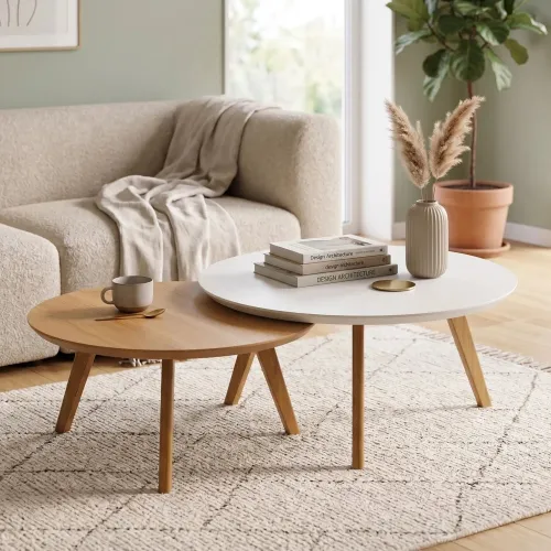 Mesa de Centro Conjunto - Línea Nevada - Blanco/Natural en Multicolor - Mesas de living, Uruguay | Ecowood