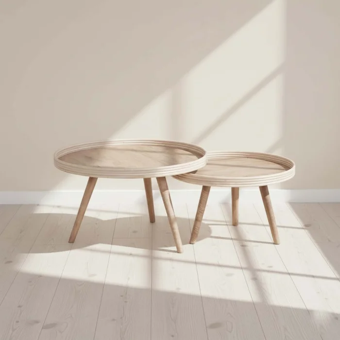 Set Mesas Ratonas Madera Natural-beige Mango Natural en Madera natural - Mesas de living, Uruguay | Divino