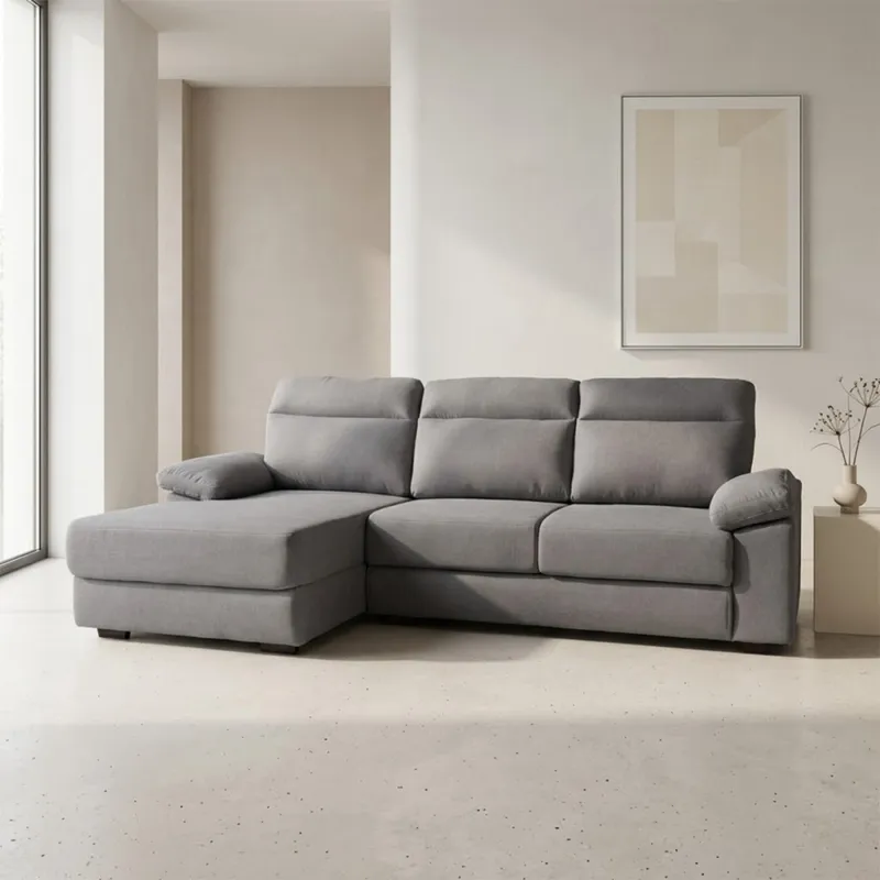 Rinconera Owen - Tela Microfibra - Chaise izquierdo - 12091 (Gris) en Gris - Sillones y sofás, Uruguay | NYR
