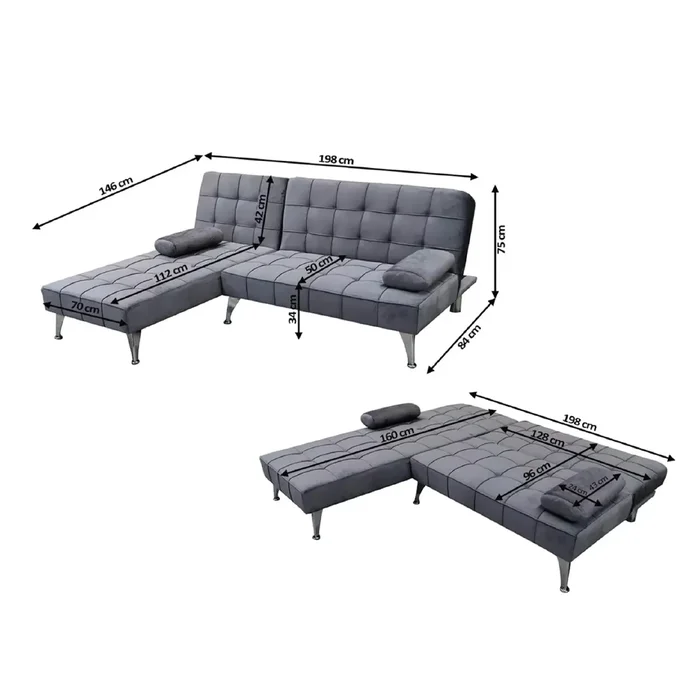 Sofá Cama Con Chaise Long Tapizado En Tela en Negro - Sillones y sofás, Uruguay | Soy Hogar, vista 2