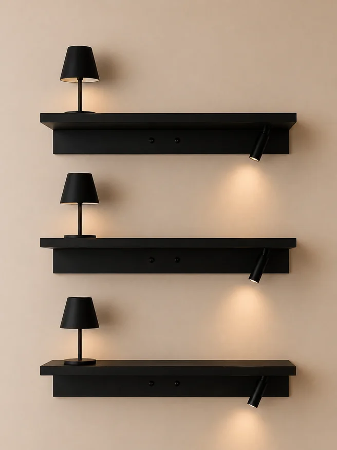Estante con dos luces 90cm en Negro - Lámparas de mesa, Uruguay | Simple Deco, vista 2