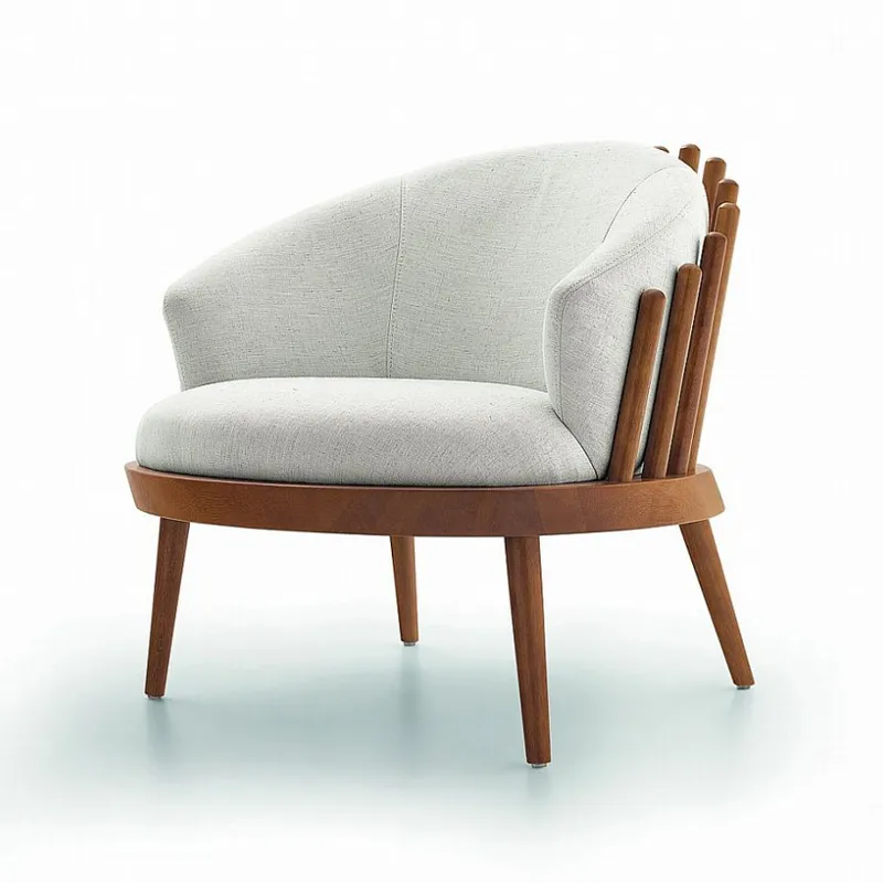 Poltrona FANE - Madera Cinamomo - Tela Tramada Gris en Madera natural - Butacas, banquetas y puffs, Uruguay | Champagne Home