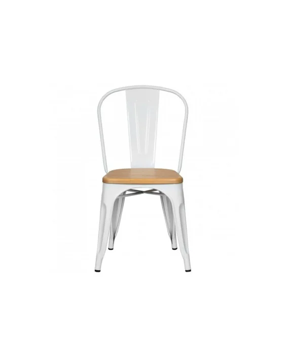 Silla Tolix Asiento de Madera Metal Blanco en Blanco - Sillas, Uruguay | Berna home, vista 2