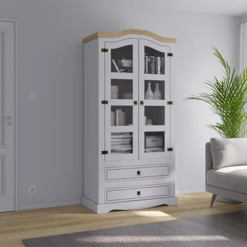 Cristalero 2 Puertas 2 Cajones Madera Maciza Linea Mexicana en Blanco - Aparadores y recibidores, Uruguay | Rústico Hogar