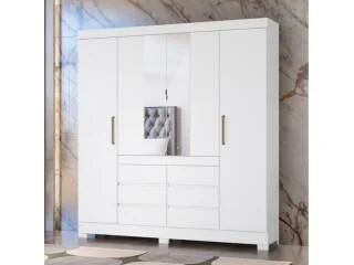 Ropero 4 puertas, 6c CADIS c/Espejo Blanco en Blanco - Almendra White - Roperos y placares, Uruguay | Que Sal Muebleria, vista 3