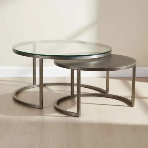 Mesa Ratona Metal-vidrio-y-madera Gris Silver Plata en PLATA - Mesas de living, Uruguay | Divino