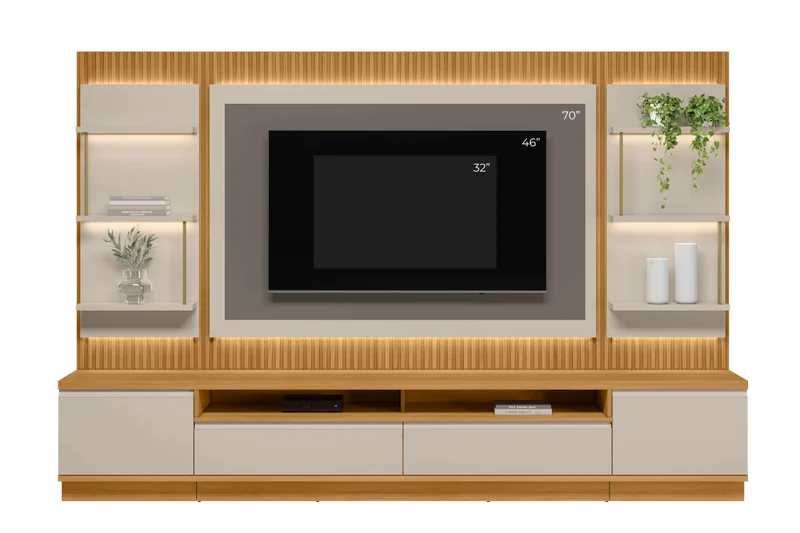 Rack con Panel Modular Sao Paulo Completo con Led MDF/MDP en Tauari - Muebles para TV, Uruguay | Balton, vista 10