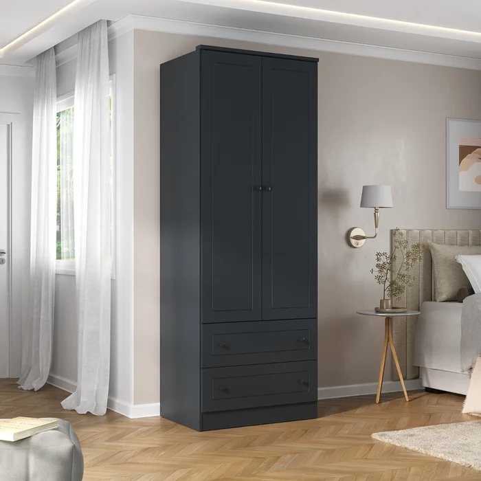 Ropero Americano PLUS 2 puertas + 2 Cajones - 100%MDF - Grafito en Gris - Roperos y placares, Uruguay | Rústico Hogar