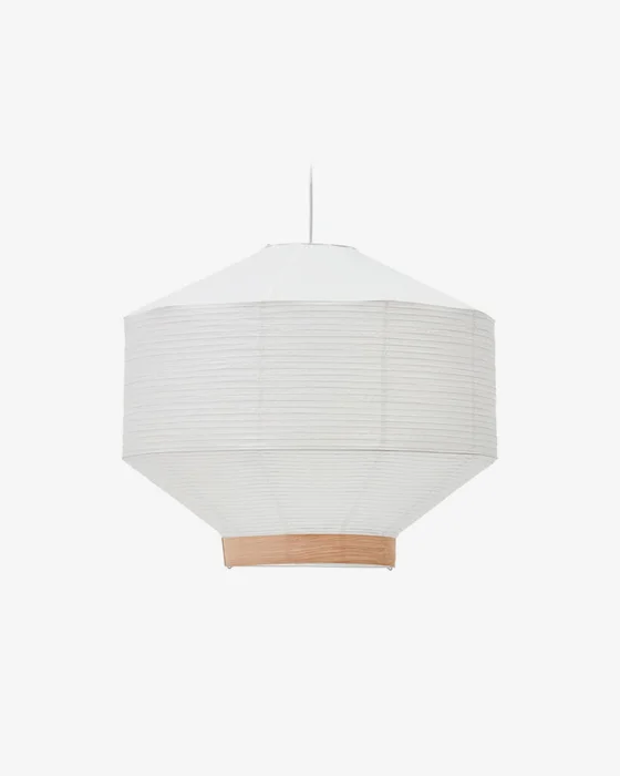 Pantalla para lámpara de techo Hila de papel blanco y chapa de madera natural - Ø 80 cm en Blanco - Lámparas colgantes, Uruguay | Kavehome