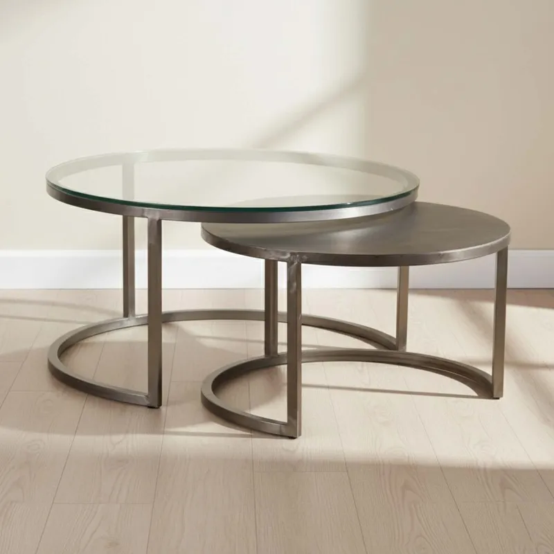 Mesa Ratona Metal-vidrio-y-madera Gris Silver Plata en Gris - Mesas de living, Uruguay | Divino