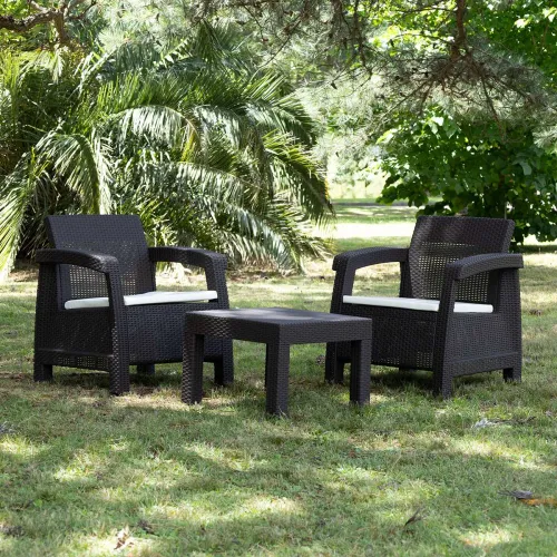 Juego de Jardín Mykonos - 2 butacas y mesa - Negro en Negro - Muebles para el exterior, Uruguay | NYR