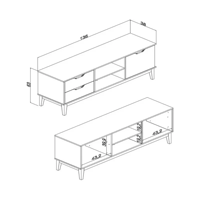 Rack 2 Cajones 1 Puerta 1 Cajon Con Patas Mdp Blanco en MIEL OFF WHITE - Muebles para TV, Uruguay | Soy Hogar, vista 3