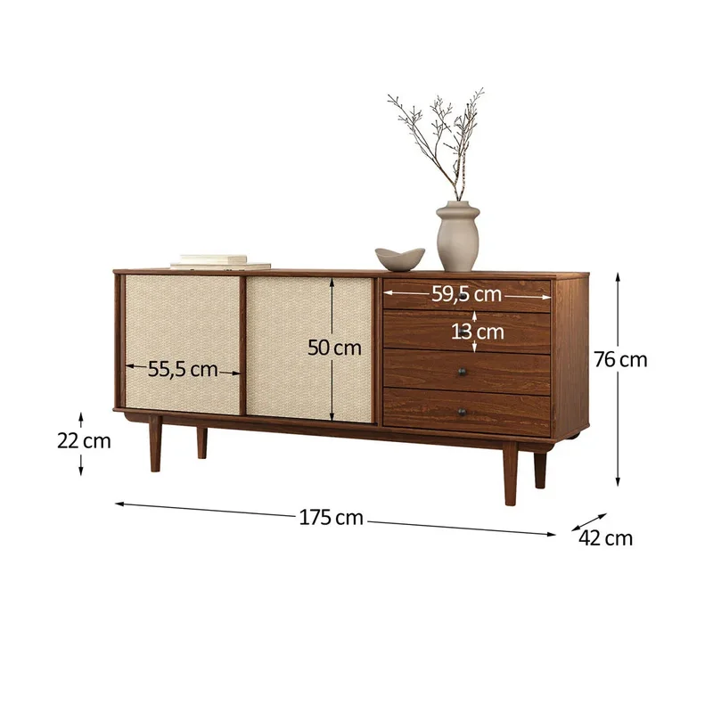 Aparador Buffet 175CM con Ratan Serena - Madera Maciza en Madera natural - Aparadores y recibidores, Uruguay | Balton, vista 13
