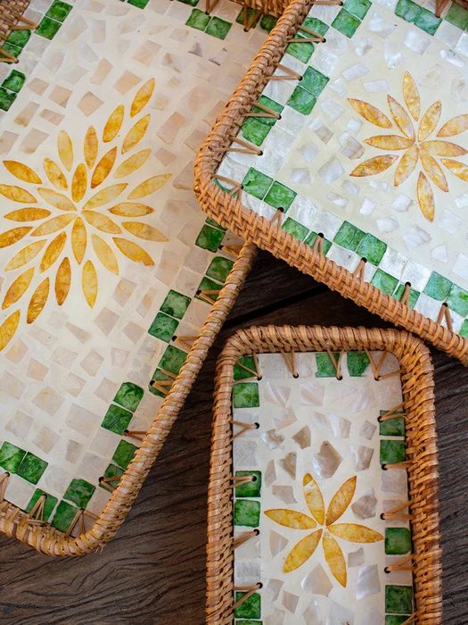 SET 3 BANDEJAS NÁCAR Y RATÁN en Multicolor - Decoración, Uruguay | Cabana
