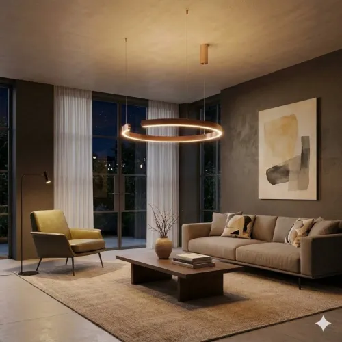 Luminaria de susp. Led circular con corte, 40W Dimerizable, 60cm - COBRE en Naranja - Lámparas colgantes, Uruguay | Iluminica