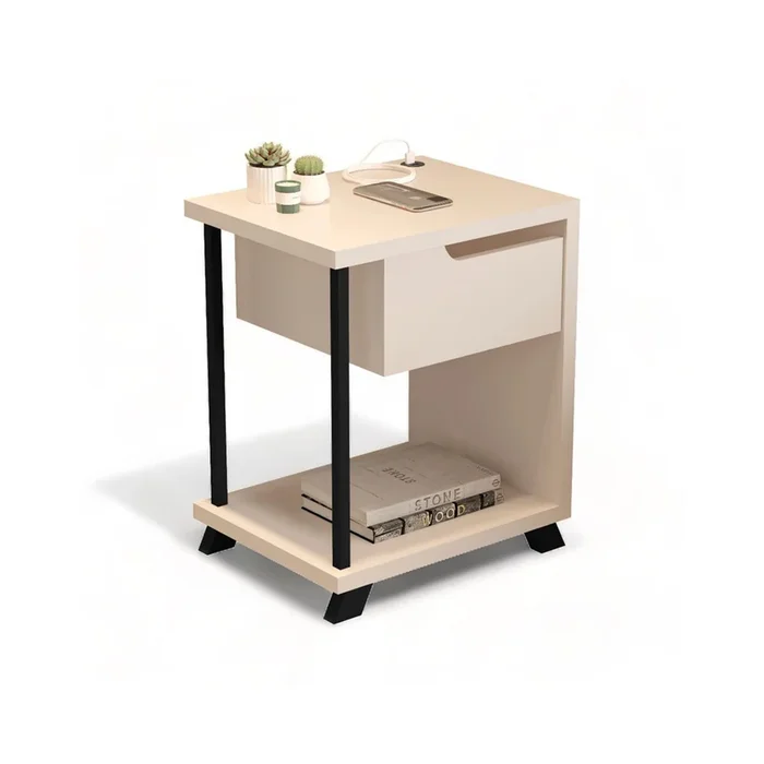 Mesa De Luz Smart 1 Cajon Con Cargador Usb Moderna en Blanco - Mesas de luz, Uruguay | Soy Hogar