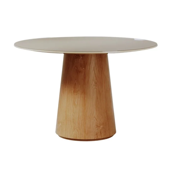 Mesa de Comedor Zara - Redonda con vidrio - 120 - Off White y Canela en Blanco - Mesas de comedor, Uruguay | Nyr